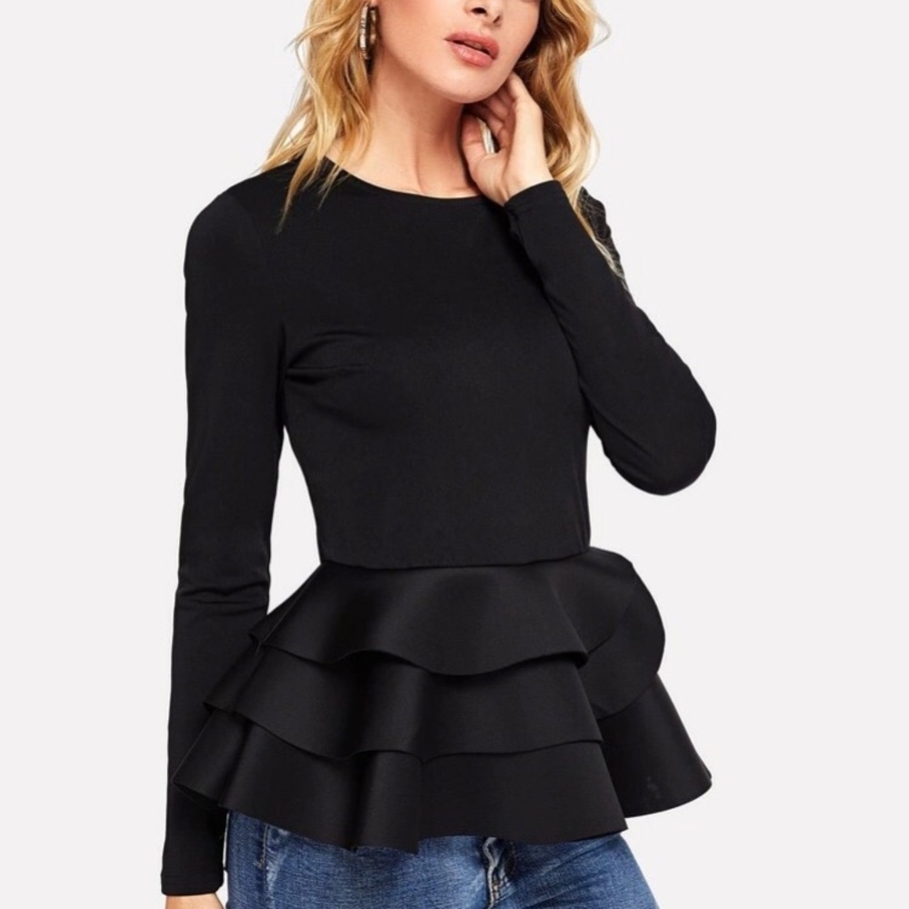 Black and white peplum tops